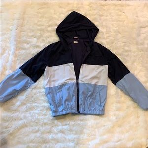 navy&light blue/white zip up windbreaker hoodie